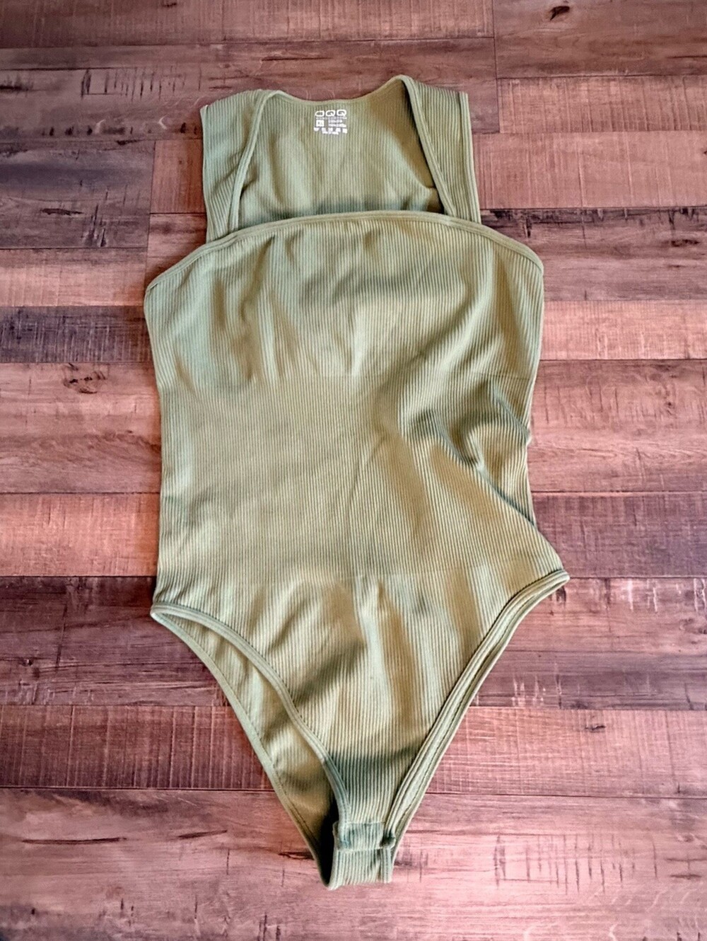 OQQ Womens‎ Bodysuit Ribbed Square Neck Sleeveless Neon Green Sz XL Snatched